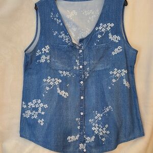 Floral Denim Sleeveless Top